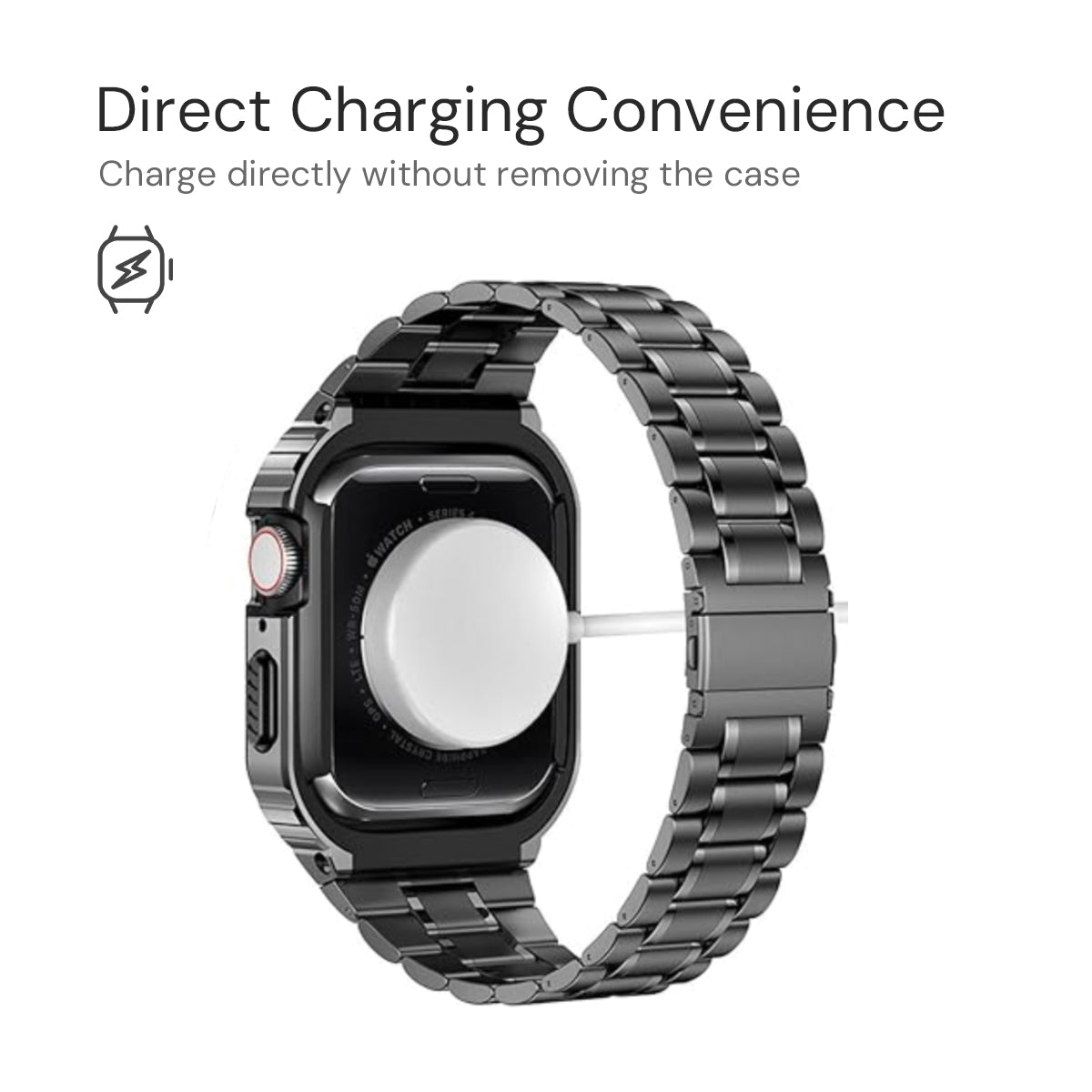Stainless Steel Watch Band with Case Compatible with Apple Watch Series 9/8/7 (45mm)- Classic Silver Black