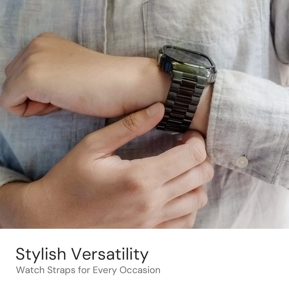 Stainless Steel Watch Band with Case Compatible with Apple Watch Series 9/8/7 (45mm)- Classic Silver Black