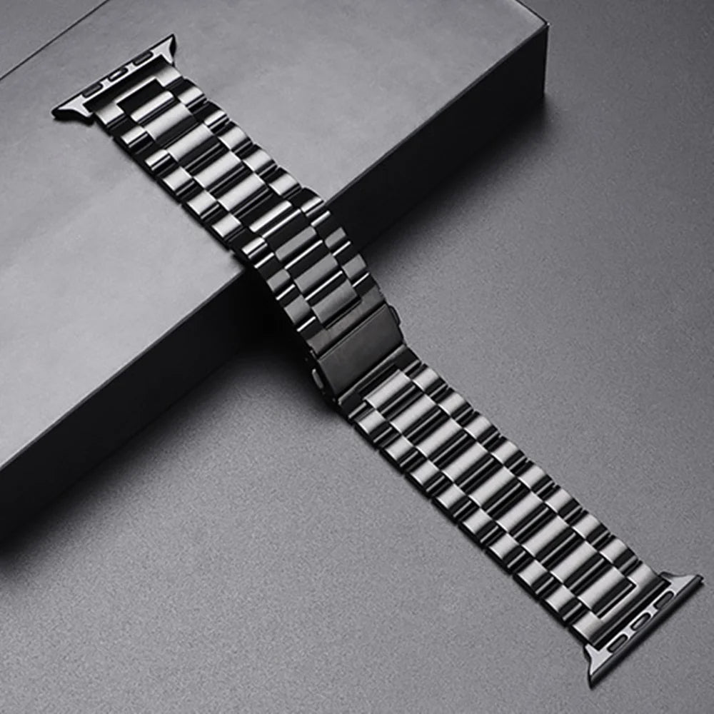 Stainless Steel Watch Band with Case Compatible with Apple Watch Series 9/8/7 (45mm)- Classic Silver Black
