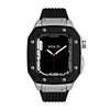 Silicone Rubber Band with Metal Case For Apple Watch 45mm 44mm - Black & Silver