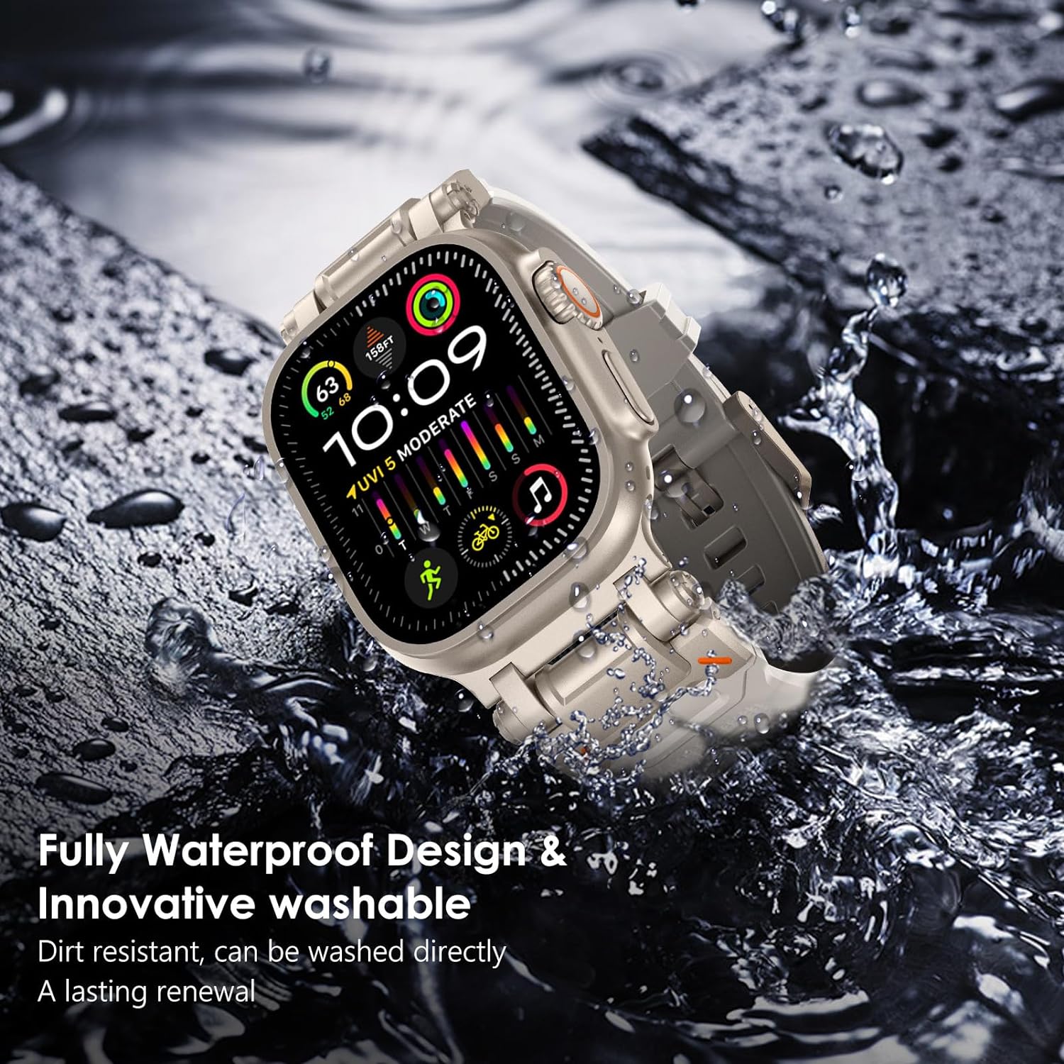 Sports Liquid Silicone Rubber Band with Stainless Steel Adapter for Apple Watch Ultra 1/2 49mm 45mm 44mm 42mm - Green