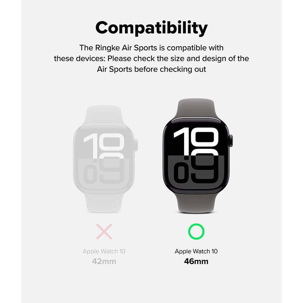 Air Sports For Apple Watch 10 46mm Case |Thin Soft Flexible Rugged TPU Raised Bezel Frame Cover - Black