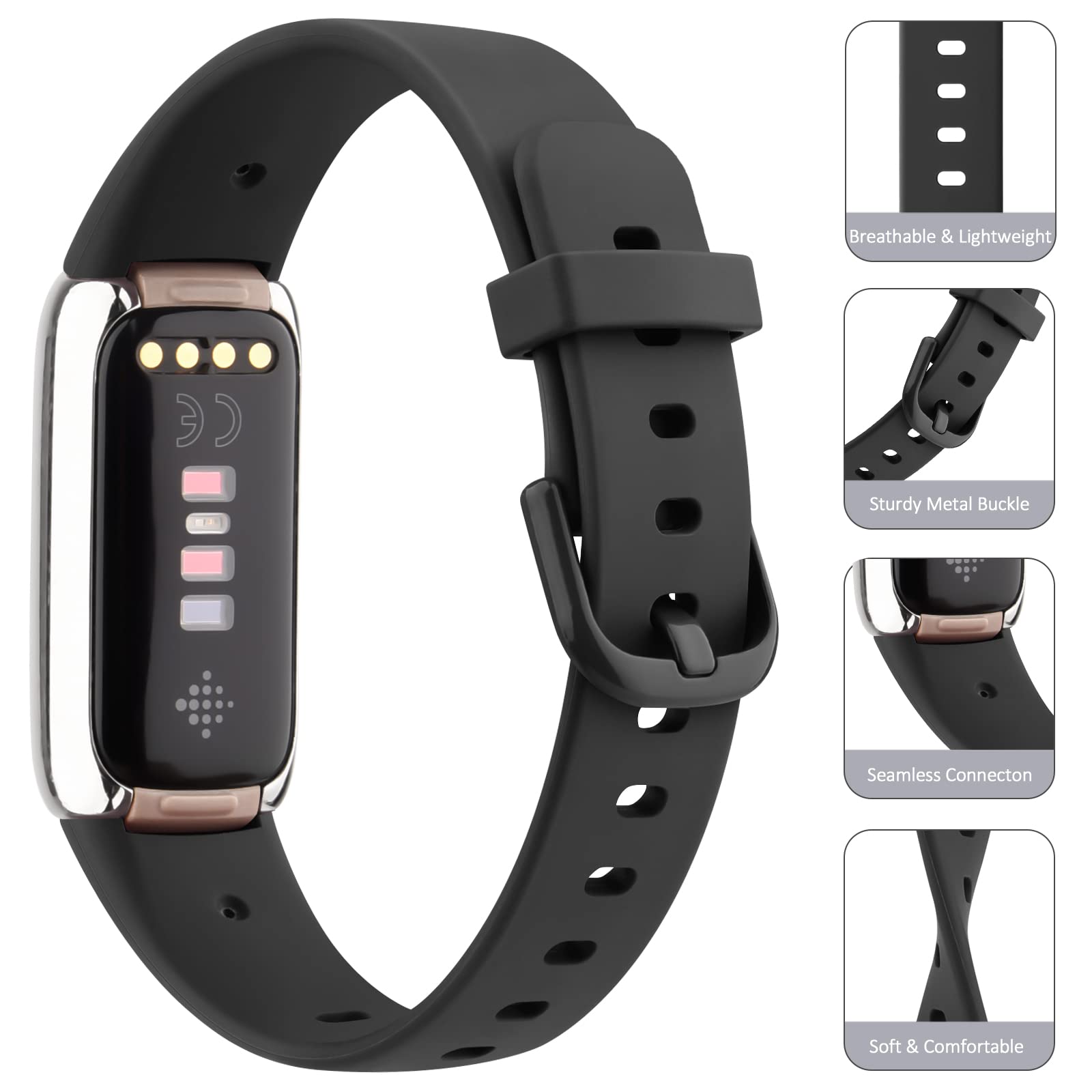 4 Pack Sport Bands For Fitbit Luxe Bands -Pink/ Red/Black/White