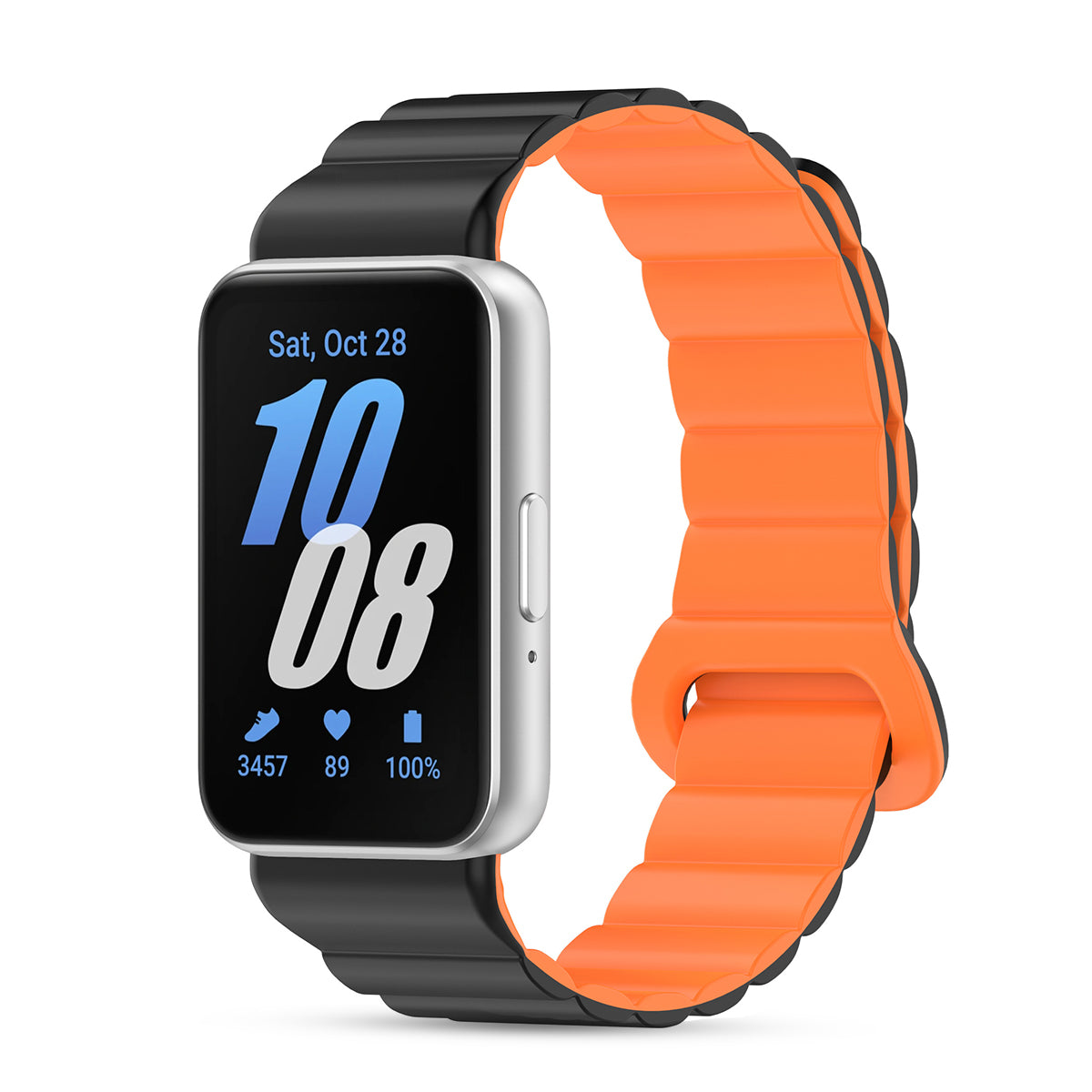 Samsung Galaxy Fit 3 | Silicone Loop Magnetic Watch Band | Black/Orange