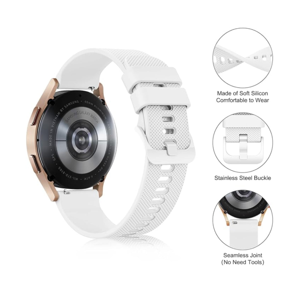 Samsung Galaxy Watch 3 45mm | Galaxy Watch 46mm 22mm | Silicone Sports Strap with Metal Buckle | White