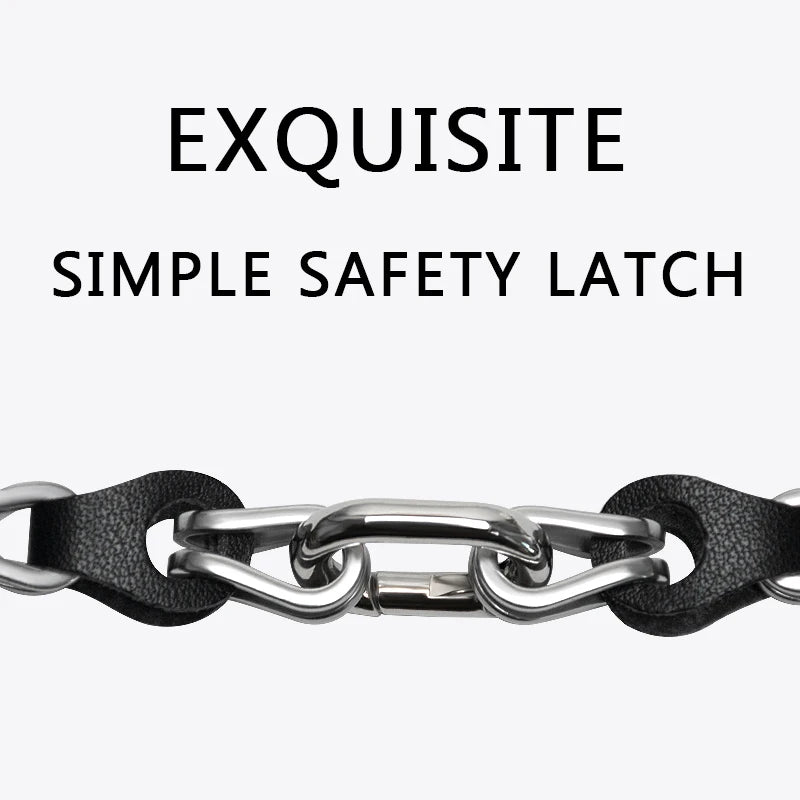 Stainless Steel Leather Ring Chain Belt Mi band 8 Straps - Silver & Rose Gold