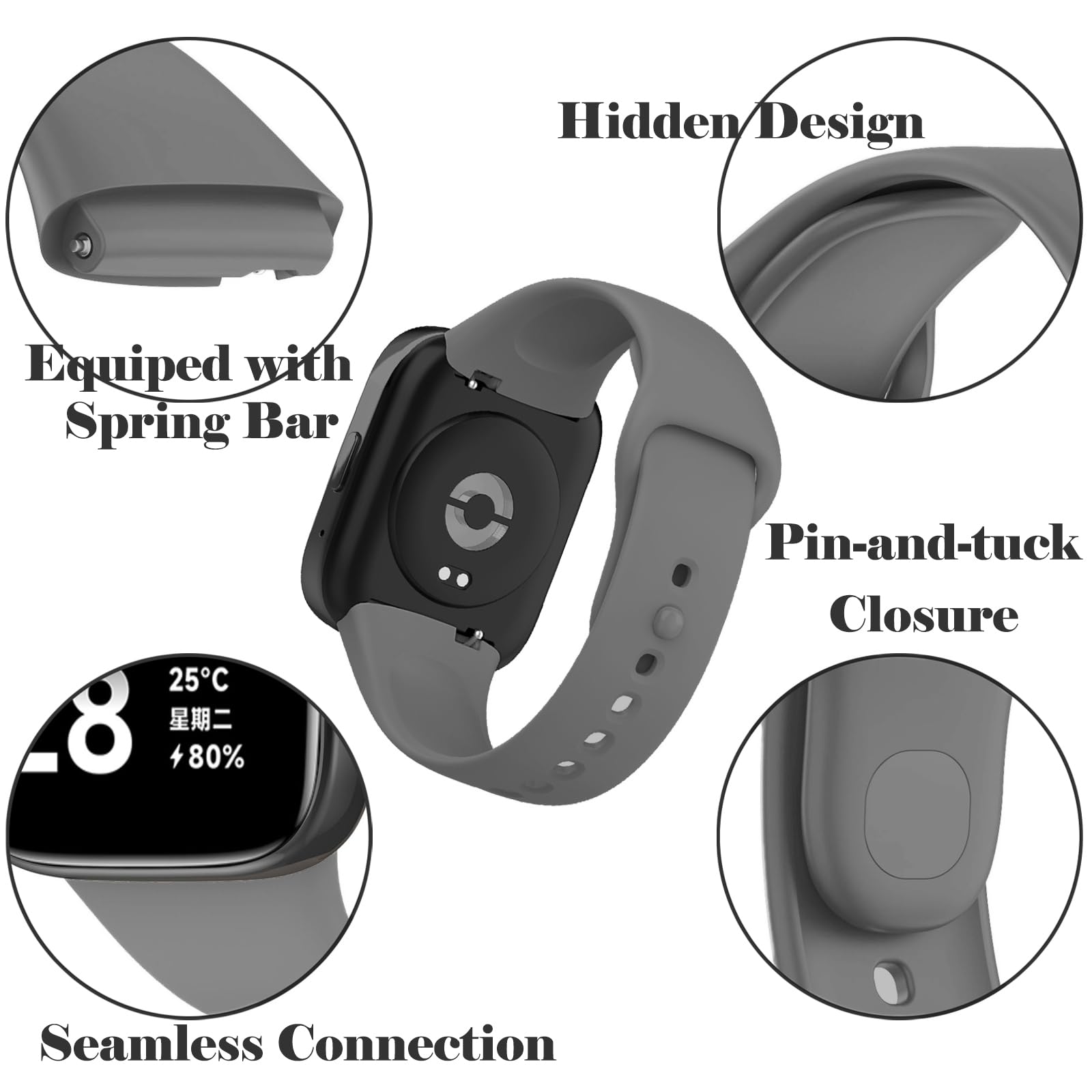 Redmi Watch 3 Active/Redmi Watch 3 Lite Band + Watch Case | Silicone Straps | Black/Dark Green/Dark Blue/Beige/Pink