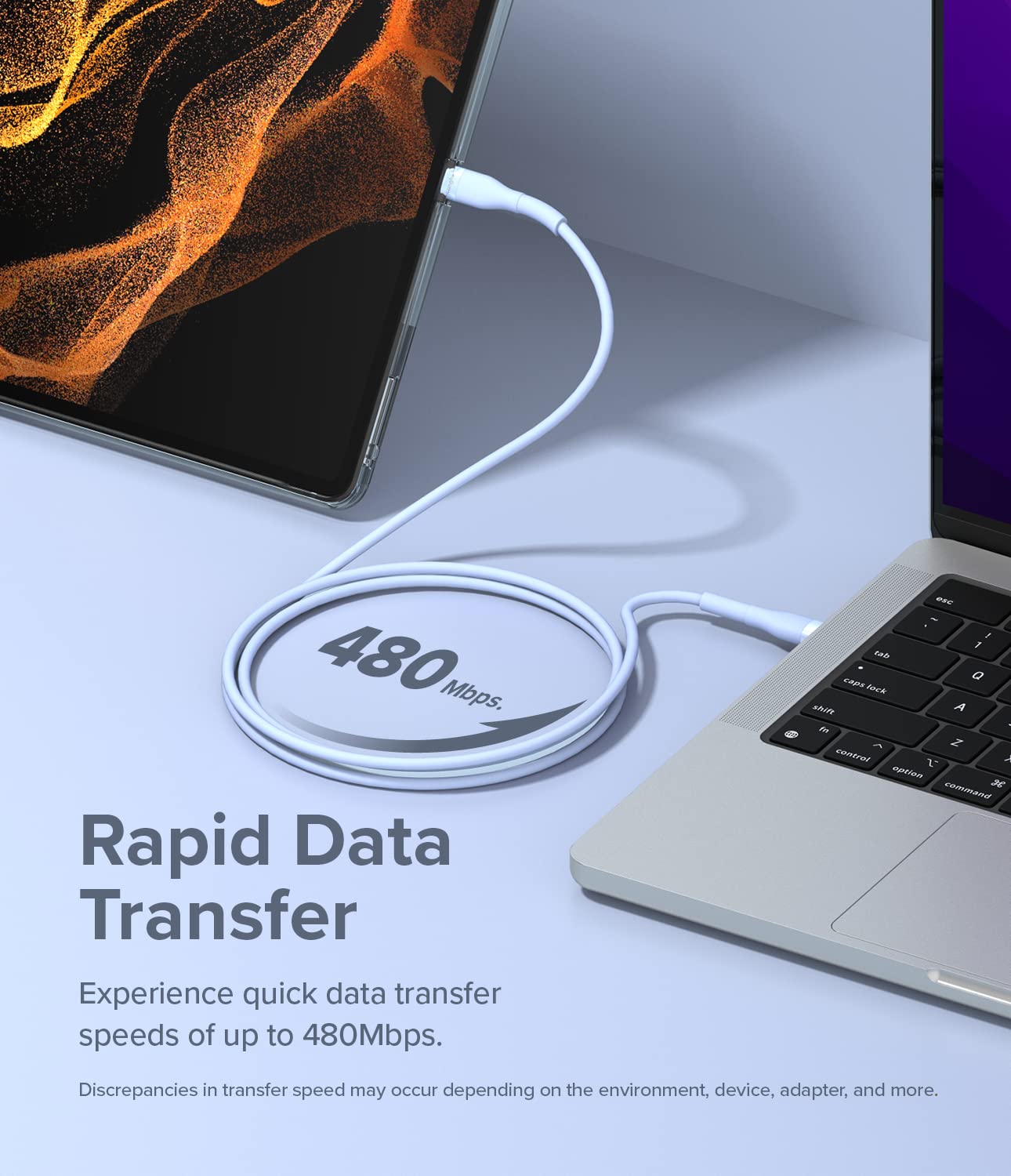 Fast Charging Pastel Cable | USB Type C to Type  C | Blue  2m