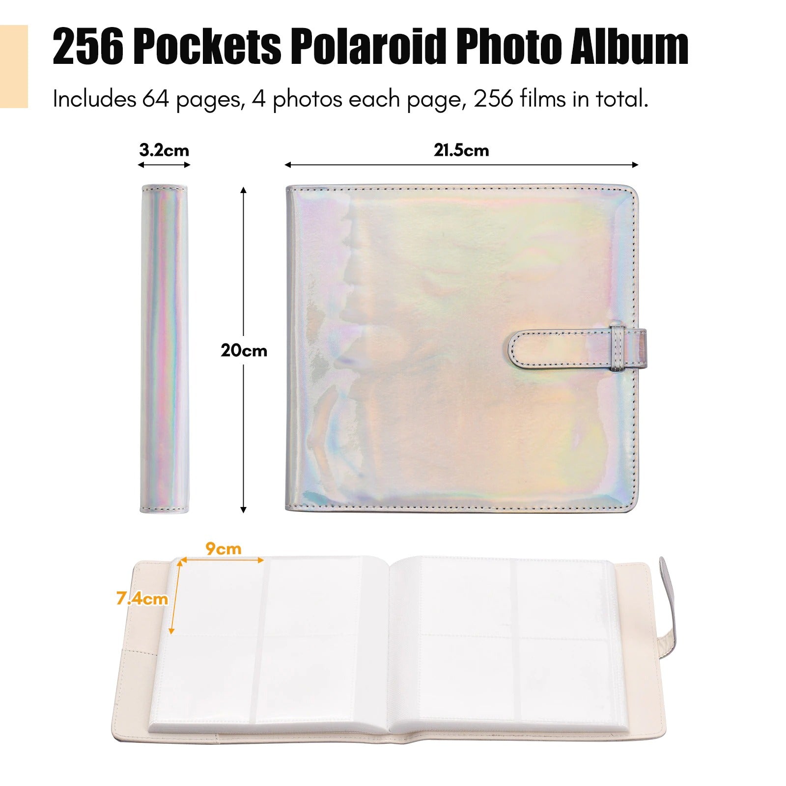 256 Pockets Polaroid Book Photo Album |Fujifilm Instax Mini 11 90 70 9 8+ 8 LiPlay Instant Camera | Silver