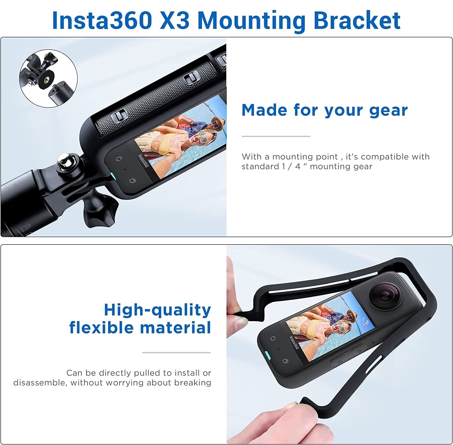Insta360 ONE X3 Accessories Kit - Silicone Protective Case & lens Caps- Camera Housing Frame with 1/4
