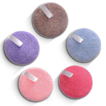 Pack of 5 - Reusable Makeup Remover Pads Washable Microfiber Remover Facial Cleansing Puffs