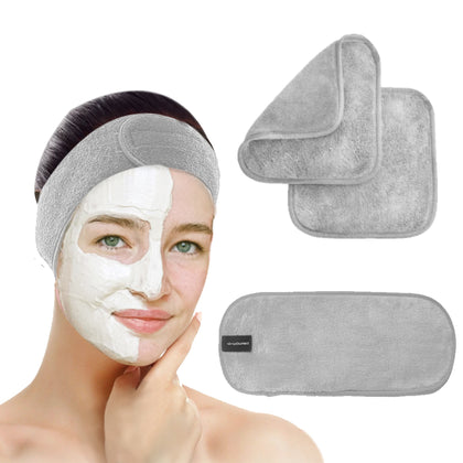 Makeup Remover Cloth Reusable Microfiber Face Towel Washable, Square Facial Cleansing Cloth, Makeup Hair Band for Sports Yoga Gym Band