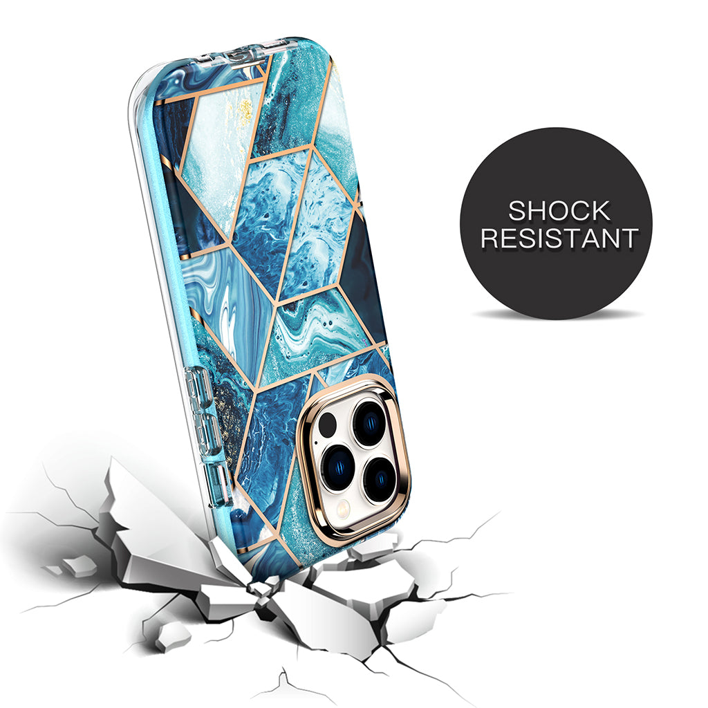 Apple iPhone 13 Pro Case+ Air Pods 3rd Generation Case | Marble Shockproof Bumper Stylish Slim Phone Cases | Blue