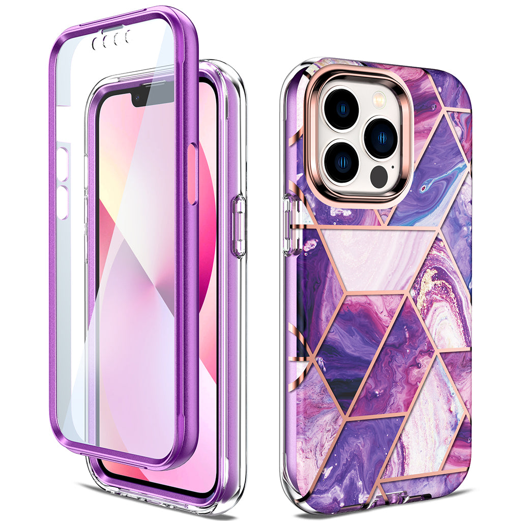 Apple iPhone 13 Pro Case | Marble Shockproof Bumper Stylish Slim Phone Cases | Purple Marble