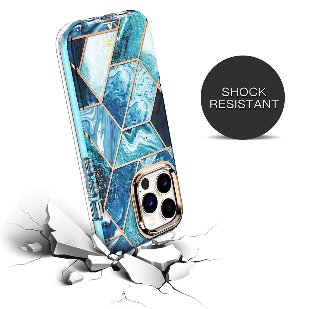 Apple iPhone 13 Pro Max Case | Marble Shockproof Bumper Stylish Slim Phone Cases |Blue Marble