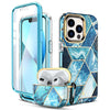 Apple iPhone 13 Pro Max Case+ Air Pods 3rd Generation Case | Marble Shockproof Bumper Stylish Slim Phone Cases | Blue