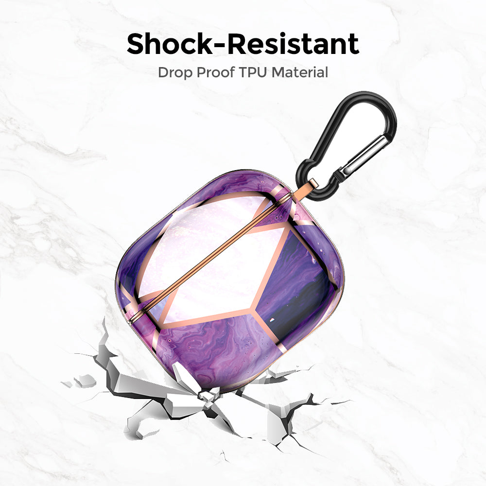 Apple iPhone 13 Pro Max Case+ Air Pods 3rd Generation Case | Marble Shockproof Bumper Stylish Slim Phone Cases |  Purple