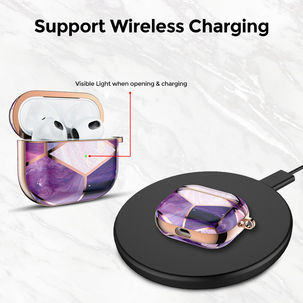 Apple iPhone 13 Pro Max Case+ Air Pods 3rd Generation Case | Marble Shockproof Bumper Stylish Slim Phone Cases |  Purple