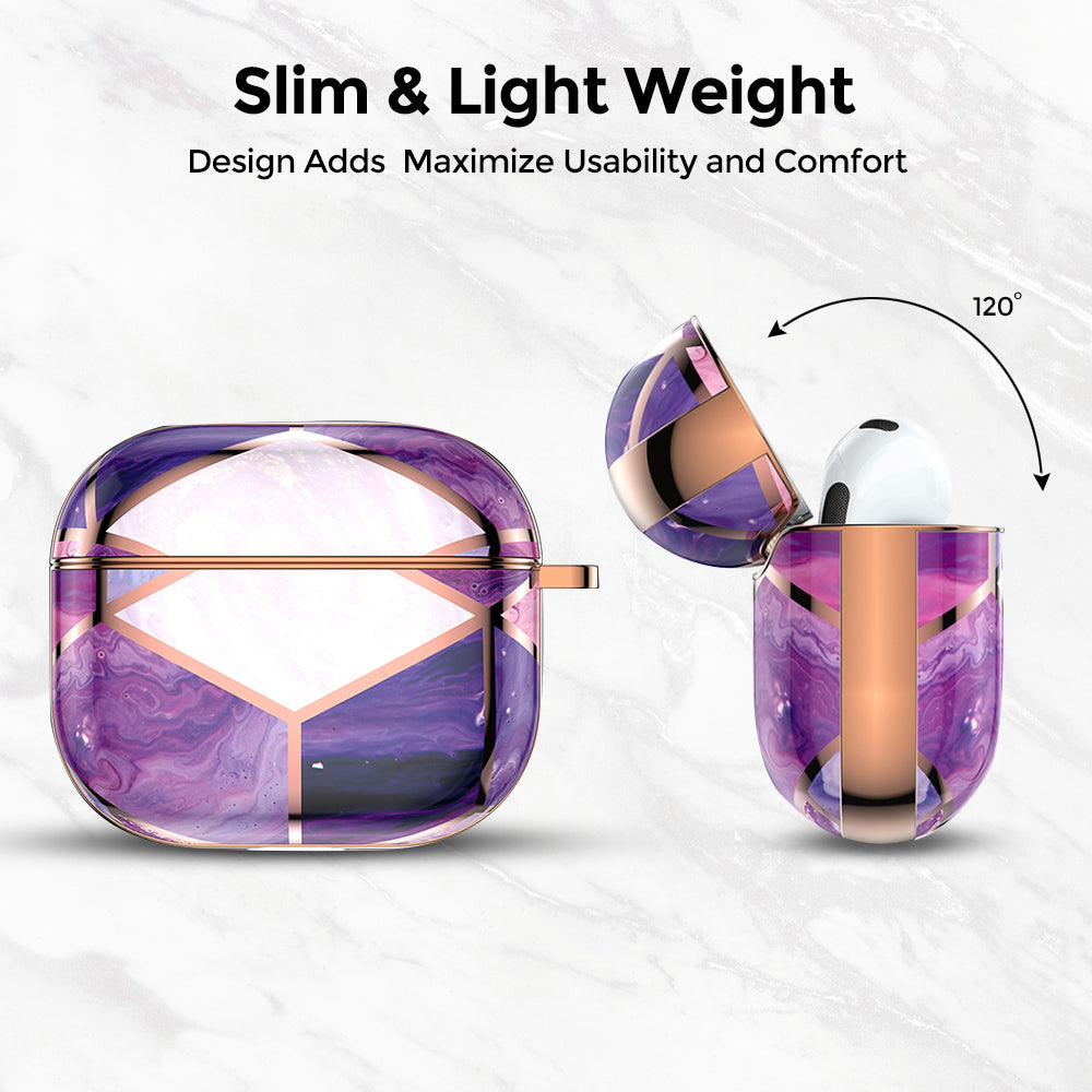 Apple iPhone 13 Pro Max Case+ Air Pods 3rd Generation Case | Marble Shockproof Bumper Stylish Slim Phone Cases |  Purple