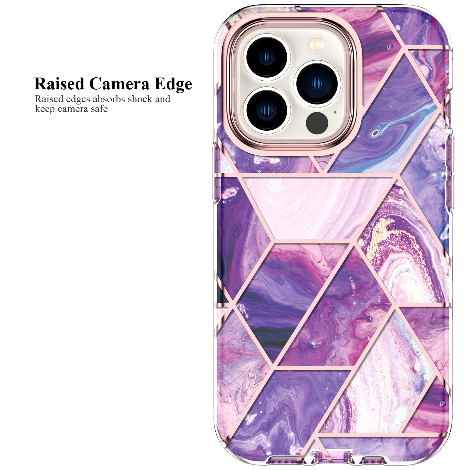 Apple iPhone 13 Pro Case+ Air Pods 3rd Generation Case | Marble Shockproof Bumper Stylish Slim Phone Cases |  Purple