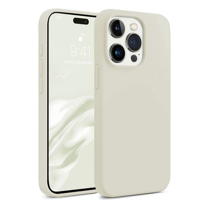 iPhone 15 Pro Case Cover | Liquid Silicone Series | Beige/Light Lime