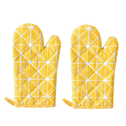Cotton Oven Mitts ,Pot Holders Heat Resistant Cooking Gloves |  Yellow Pattern