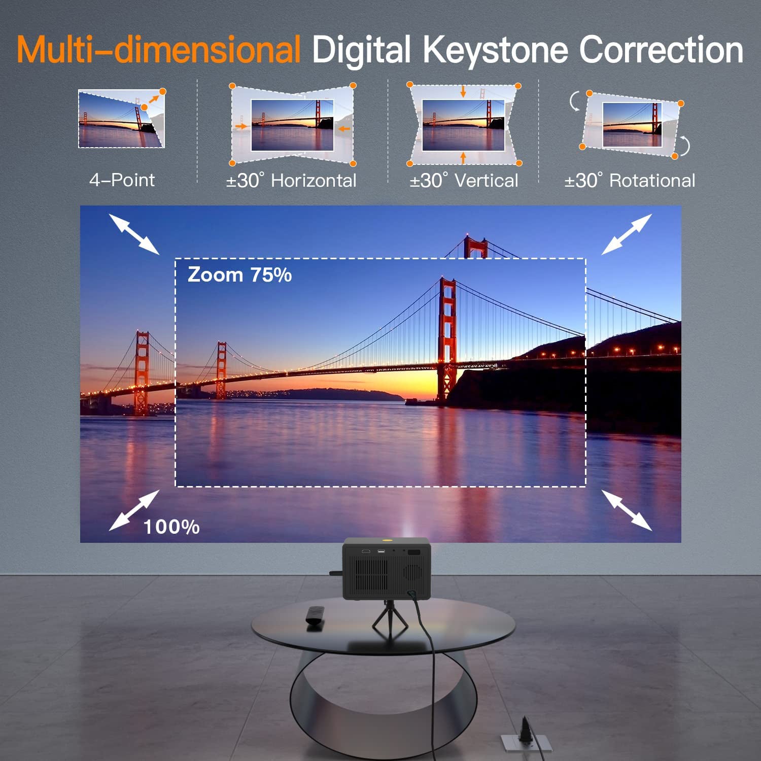 WiFi Portable Projector 150 ANSI Lumens Portable Outdoor Movie Projector with 200