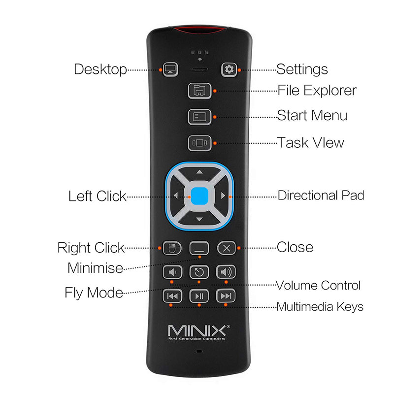 MINIX NEO W2 Air Mouse Wireless Remote Control with QWERTY Mini Keyboard For Windows 10 OS - Black