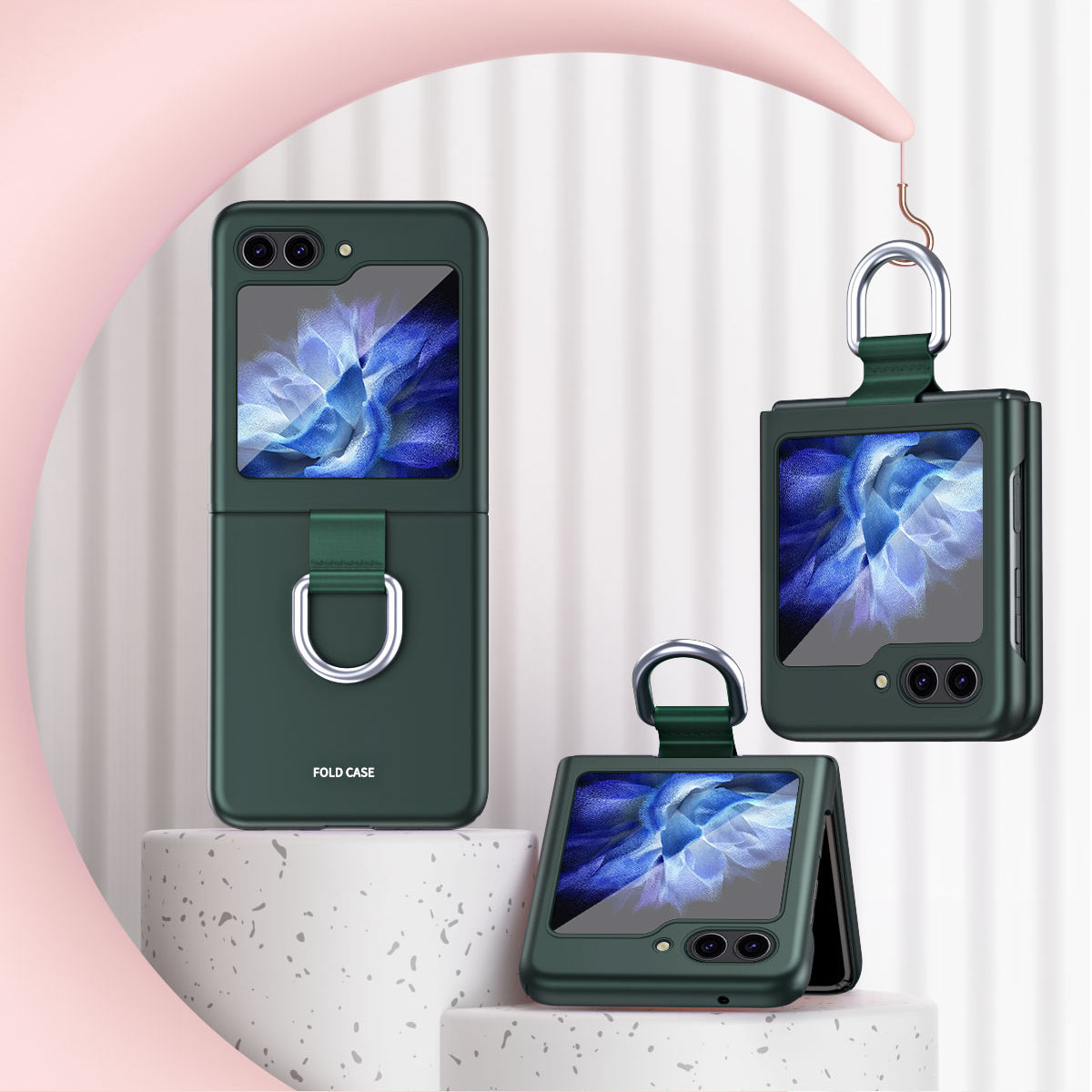 Samsung Galaxy Z Flip 5 Case Cover | Hard PC Phone Case with Ring Holder  | Green
