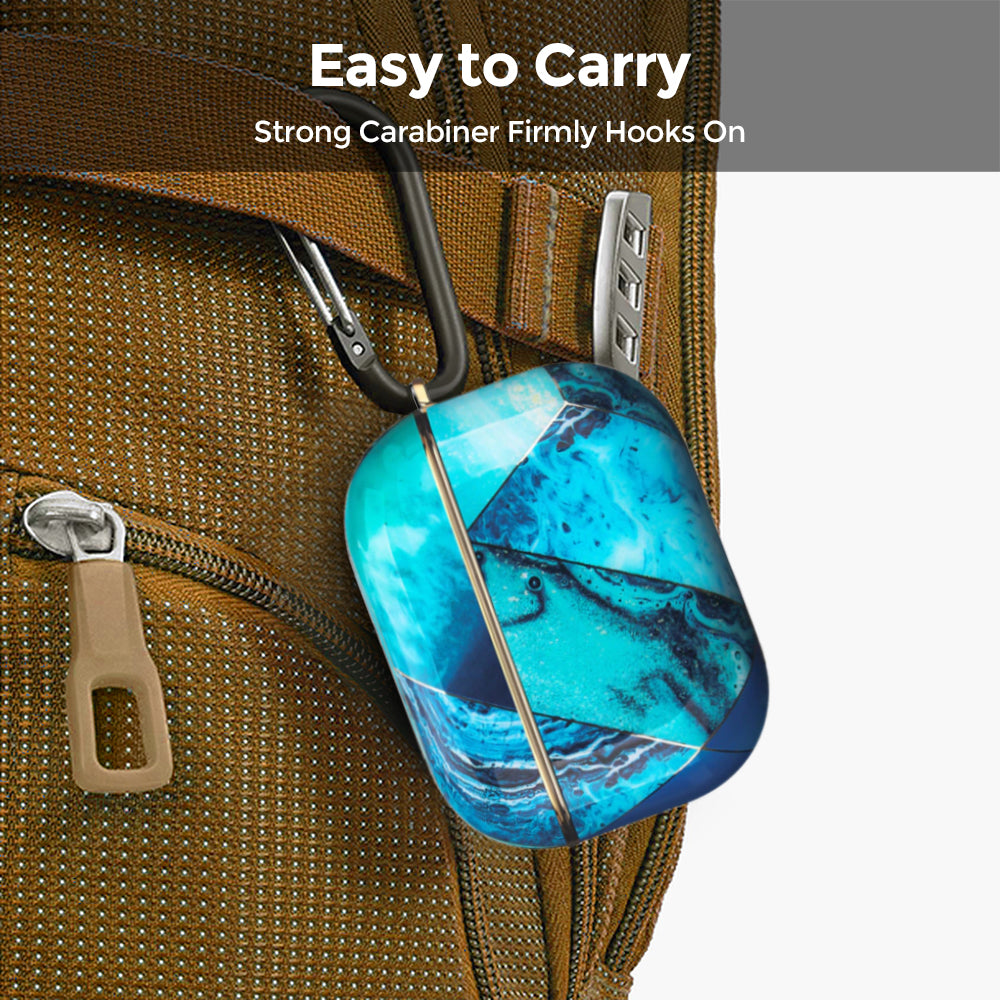 AirPods 3rd Generation 2021 Marble Case|Full Body Protective Cover with Keychain| Blue & Gold
