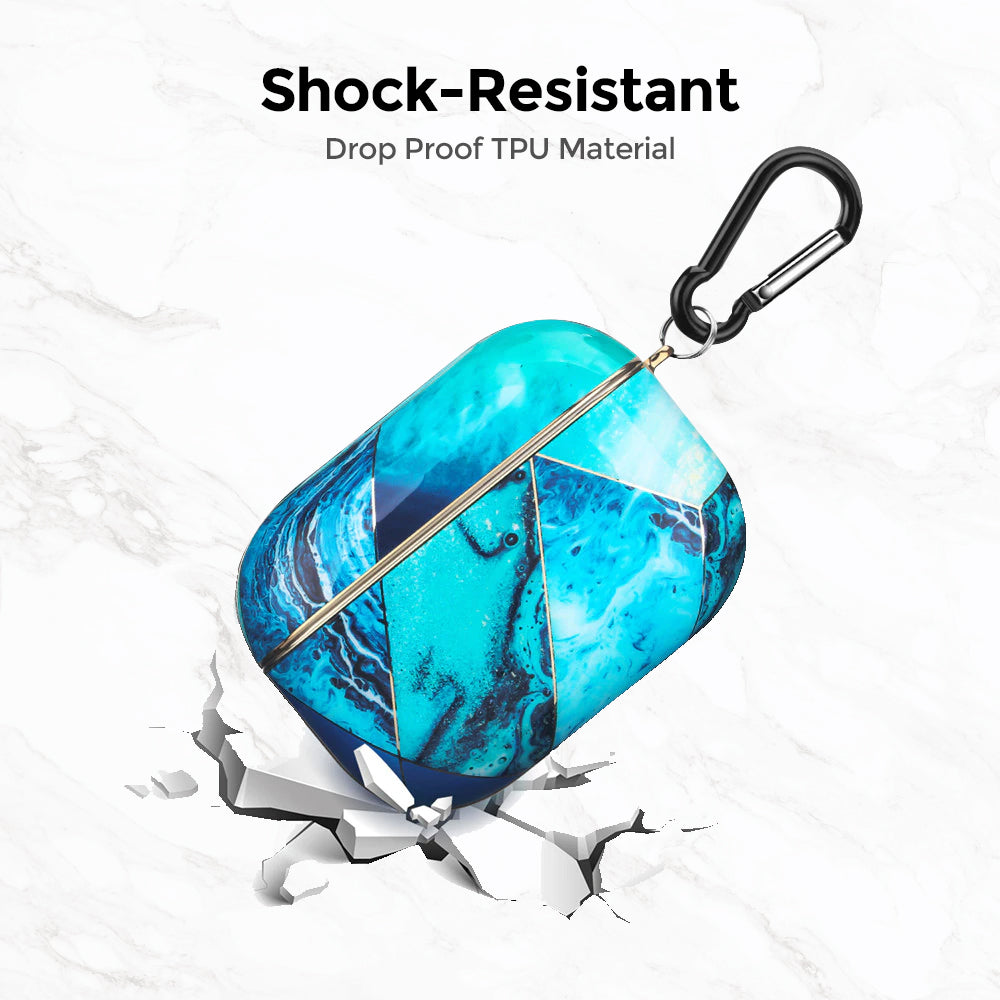 AirPods 3rd Generation 2021 Marble Case|Full Body Protective Cover with Keychain| Blue & Gold