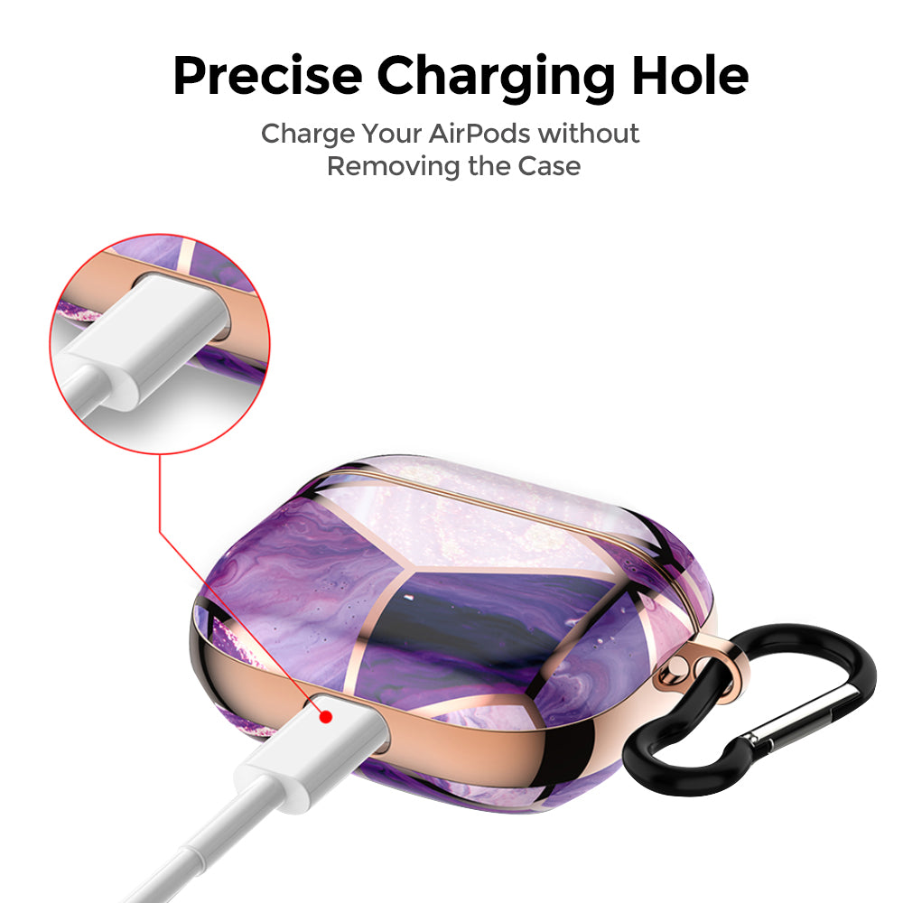 AirPods 3rd Generation 2021 Marble Case|Full Body Protective Cover with Keychain| Purple & Gold