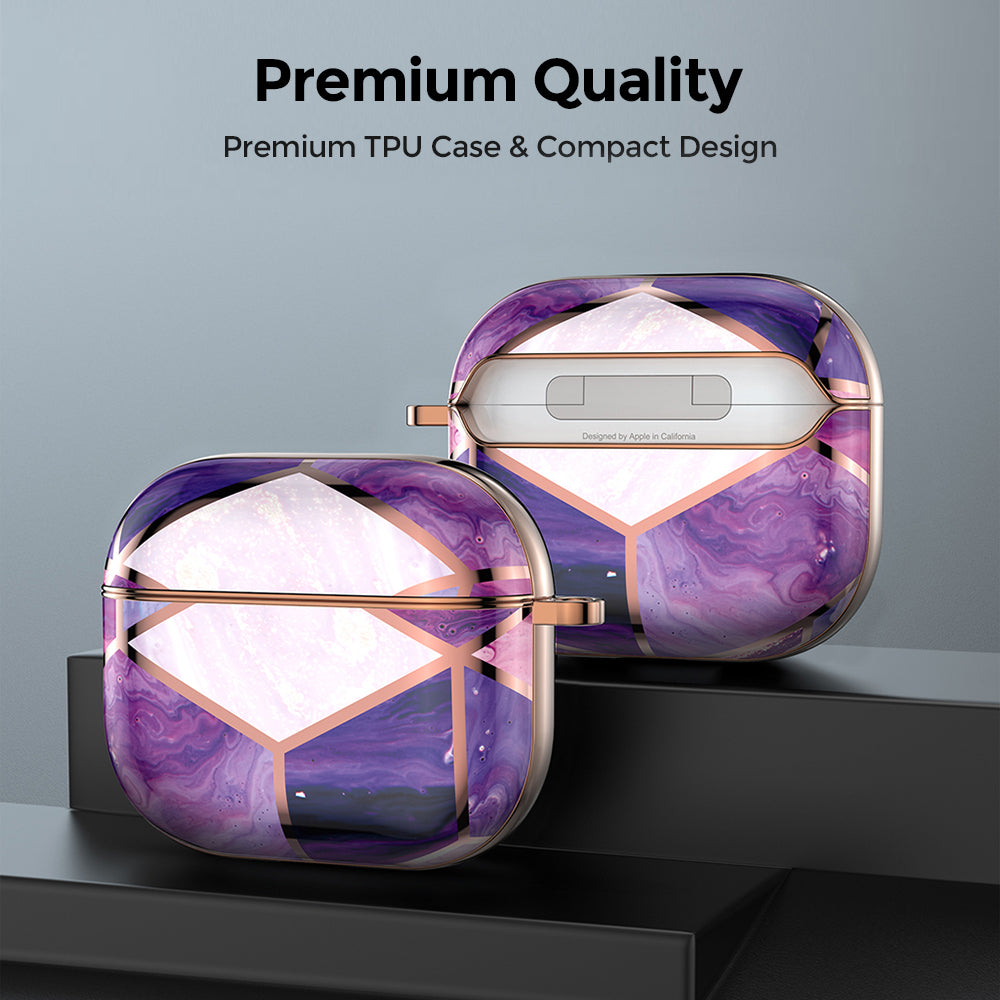AirPods 3rd Generation 2021 Marble Case|Full Body Protective Cover with Keychain| Purple & Gold