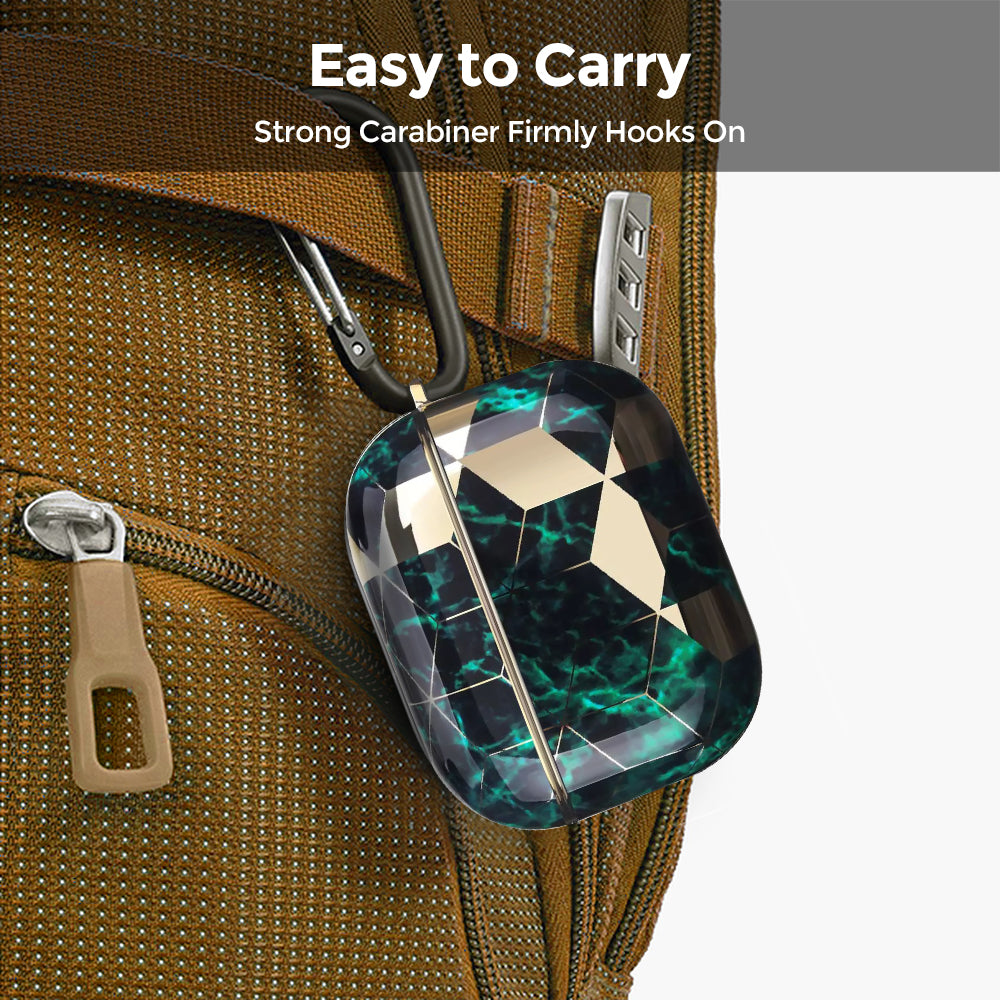 AirPods 3rd Generation 2021 Marble Case|Full Body Protective Cover with Keychain| Green & Gold