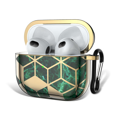 AirPods 3rd Generation 2021 Marble Case|Full Body Protective Cover with Keychain| Green & Gold
