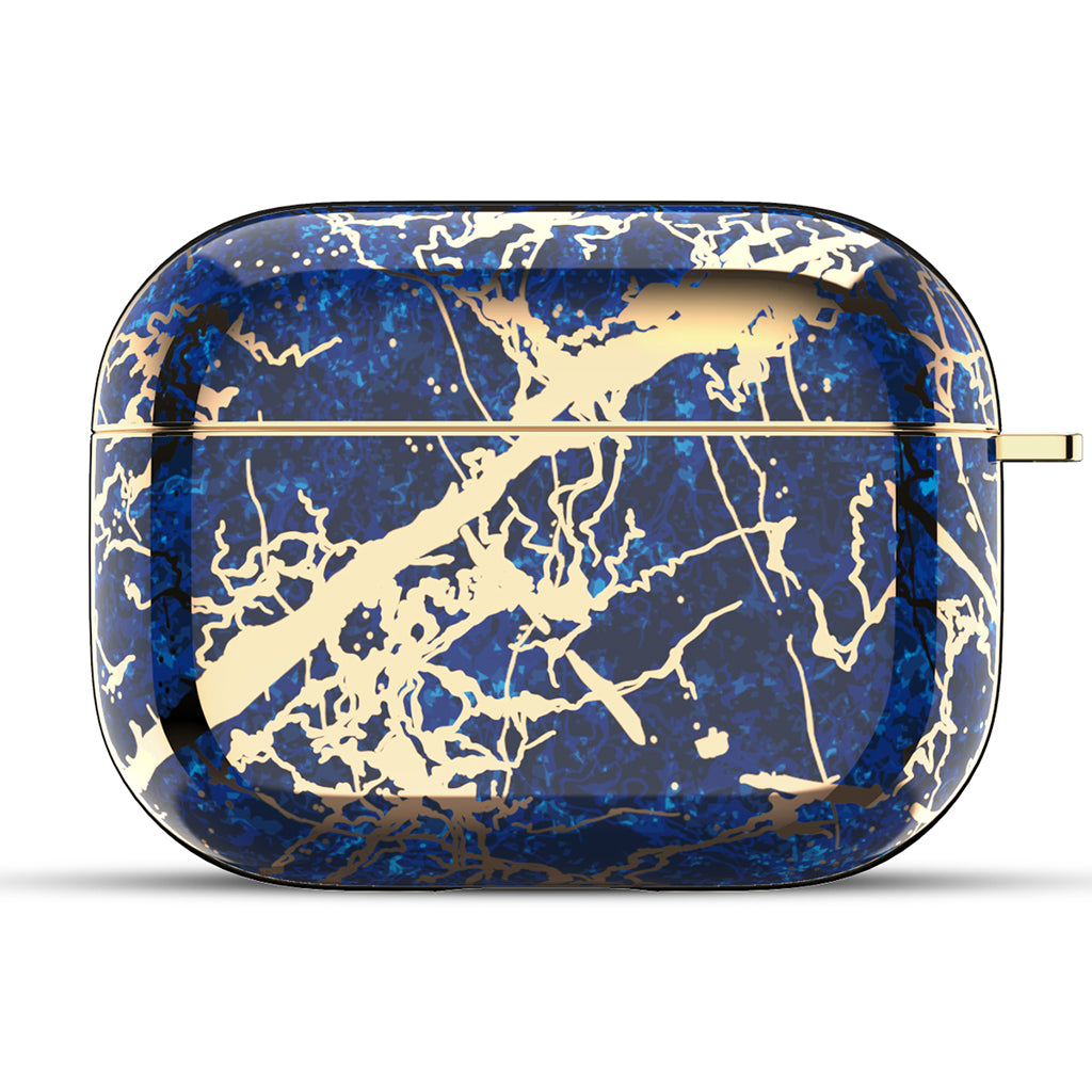 AirPods 3rd Generation 2021 Marble Case|Full Body Protective Cover with Keychain| Navy & Gold