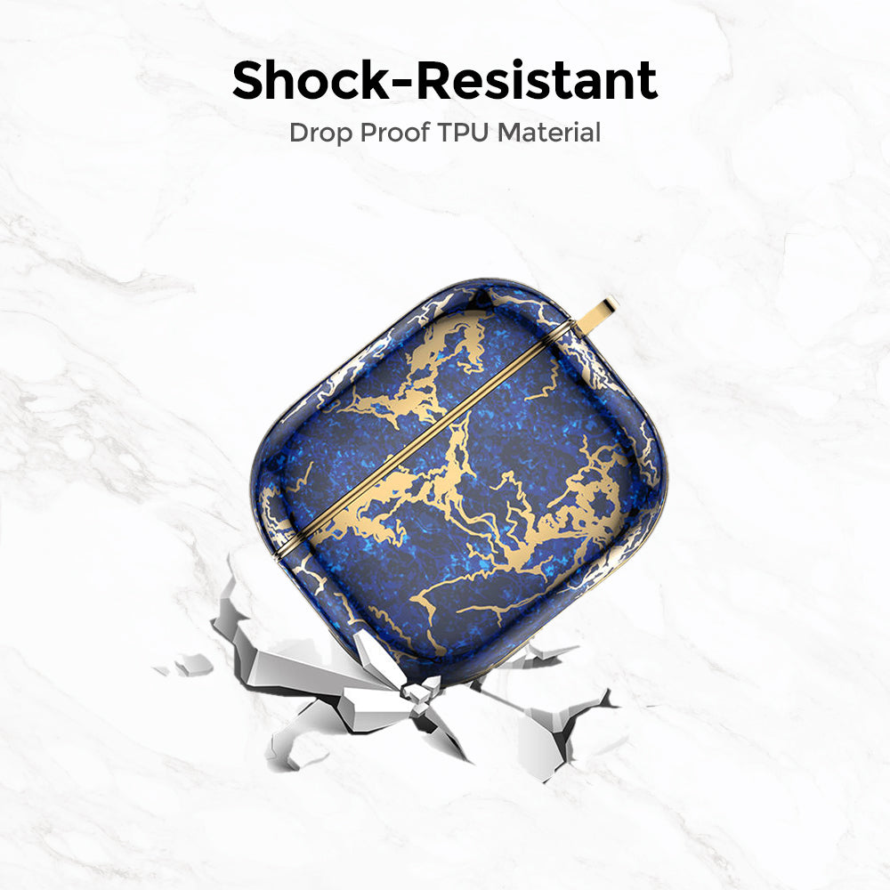 AirPods 3rd Generation 2021 Marble Case|Full Body Protective Cover with Keychain| Navy & Gold