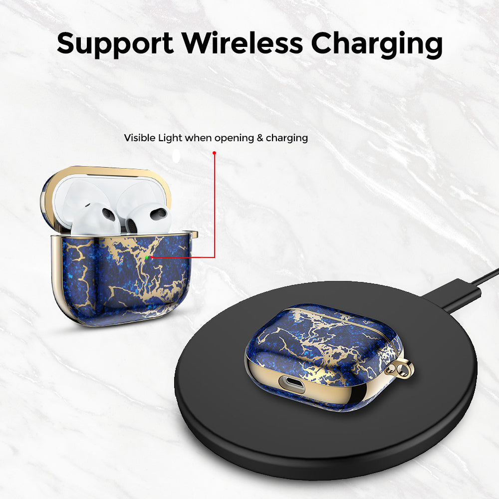 AirPods 3rd Generation 2021 Marble Case|Full Body Protective Cover with Keychain| Navy & Gold