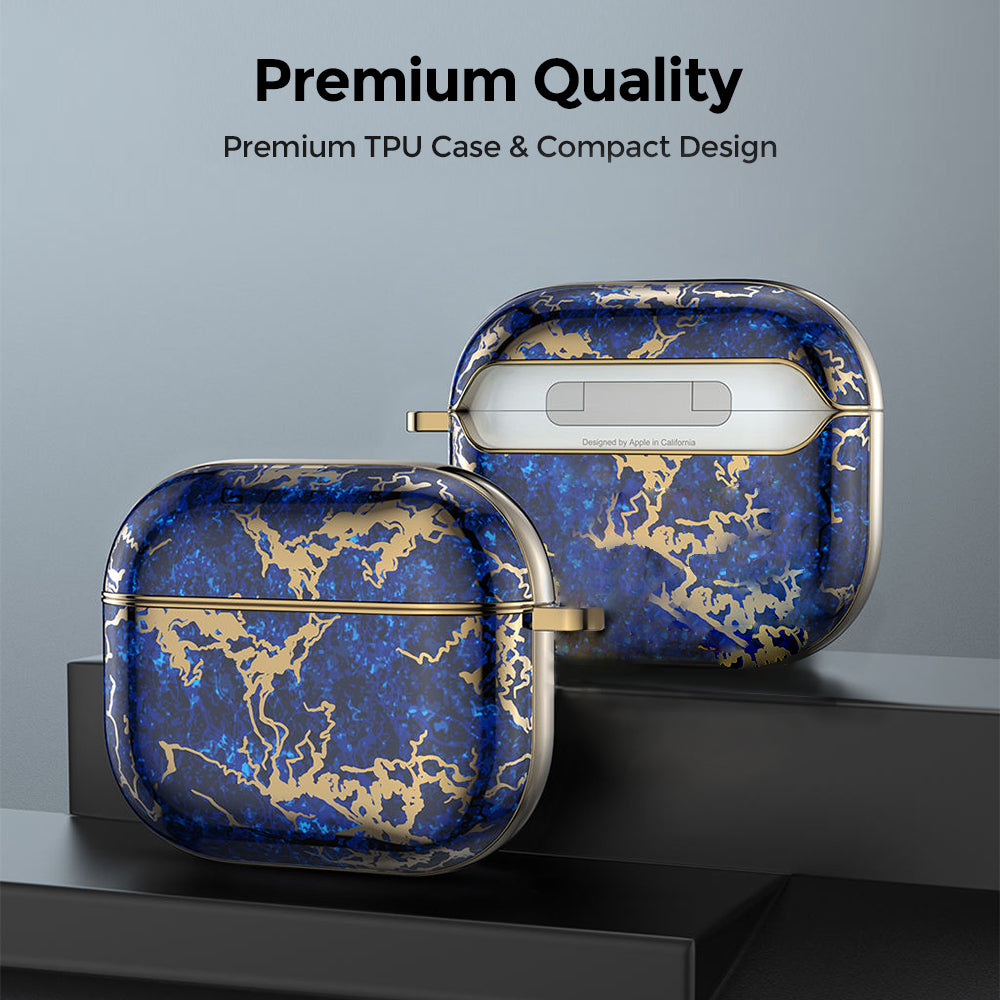 AirPods 3rd Generation 2021 Marble Case|Full Body Protective Cover with Keychain| Navy & Gold