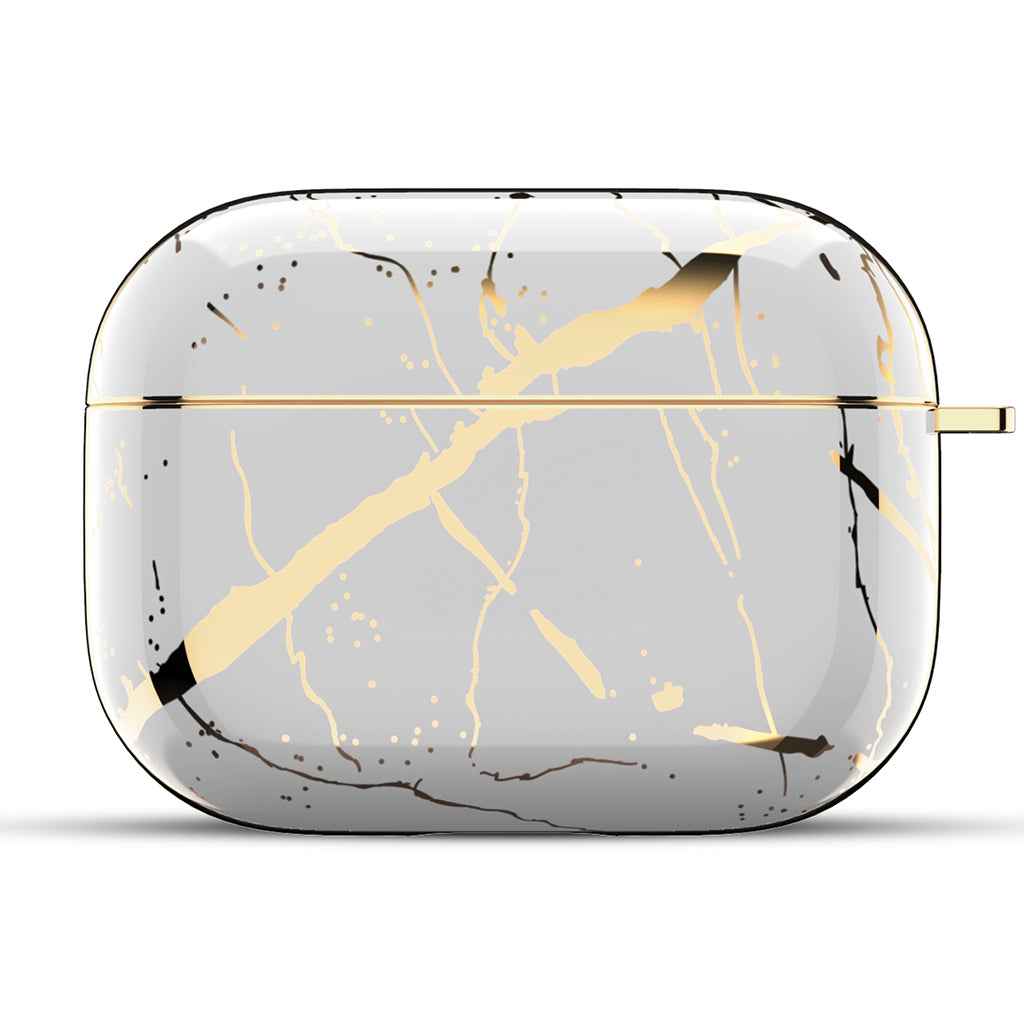 AirPods 3rd Generation 2021 Marble Case|Full Body Protective Cover with Keychain| White & Gold
