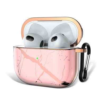 AirPods 3rd Generation 2021 Marble Case|Full Body Protective Cover with Keychain| Pink & Gold