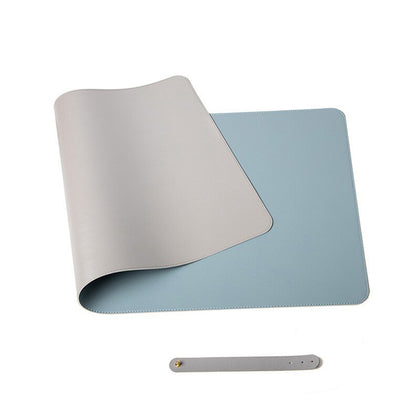 Double-Sided Universal Desk Mat, Desktop & Keyboard Mat, Large Mouse Pad PU Leather Waterproof Mat for Office Laptops  [80x40cm] - Silver, Blue