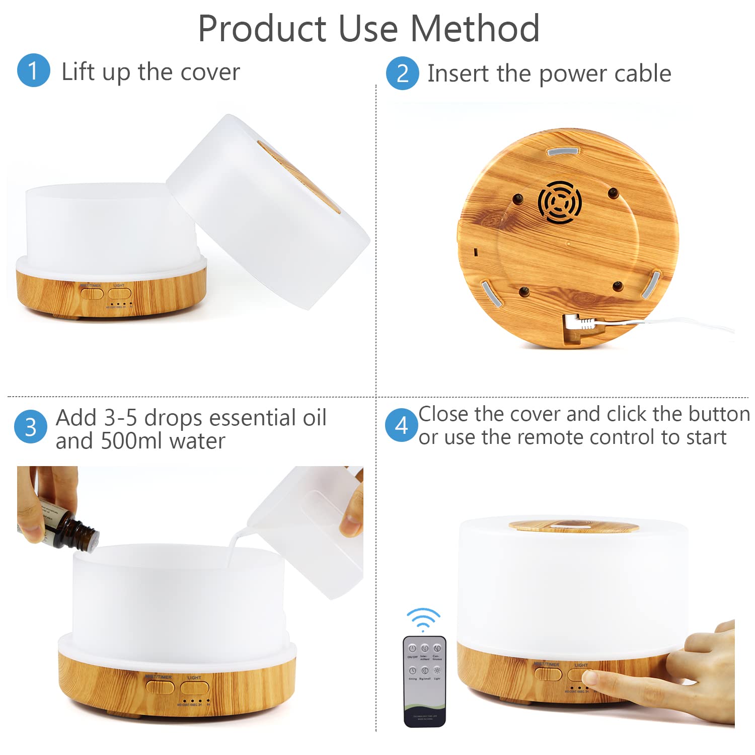 700ml Essential Oil Diffuser Premium 5 In 1 Ultrasonic Aromatherapy Aroma Oil Diffuser Humidifier Remote Aroma Diffuser With Auto Shut-off Function