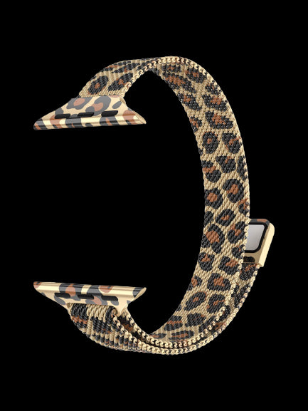 Apple Watch 41mm / 40mm / 38mm | Slim Milanese Loop Metal Watch Band| Leopard Design 1