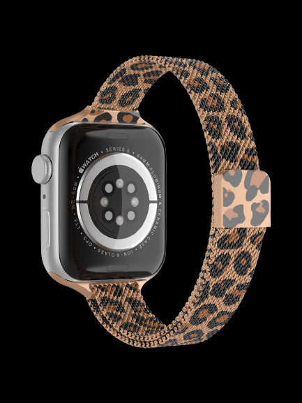 Apple Watch 41mm / 40mm / 38mm | Slim Milanese Loop Metal Watch Band| Leopard Design 2