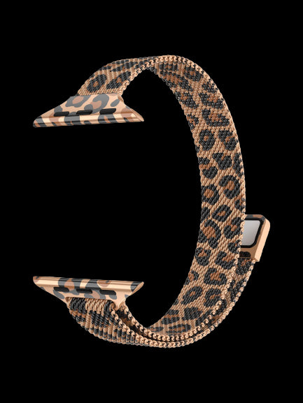 Apple Watch 41mm / 40mm / 38mm | Slim Milanese Loop Metal Watch Band| Leopard Design 2