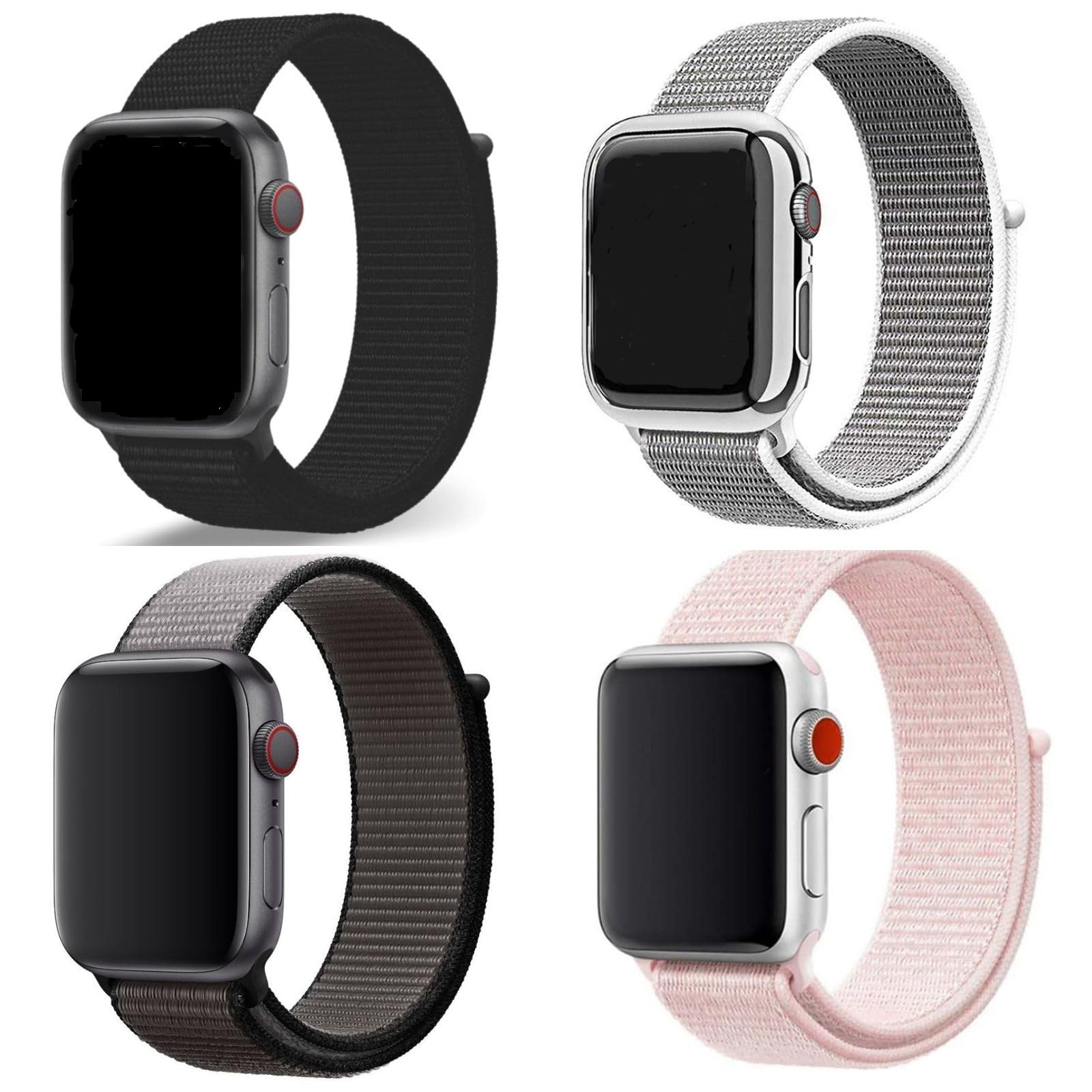 Pack of 4 Nylon Sport Strap For Apple Watch Band 38mm 40mm 41mm Men Women- C