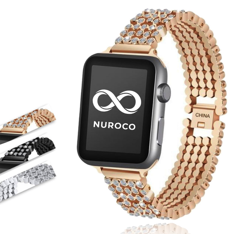 Apple Watch 41mm / 40mm / 38mm | Metal Rhinestone Diamond Stainless Steel Replacement Band |Black