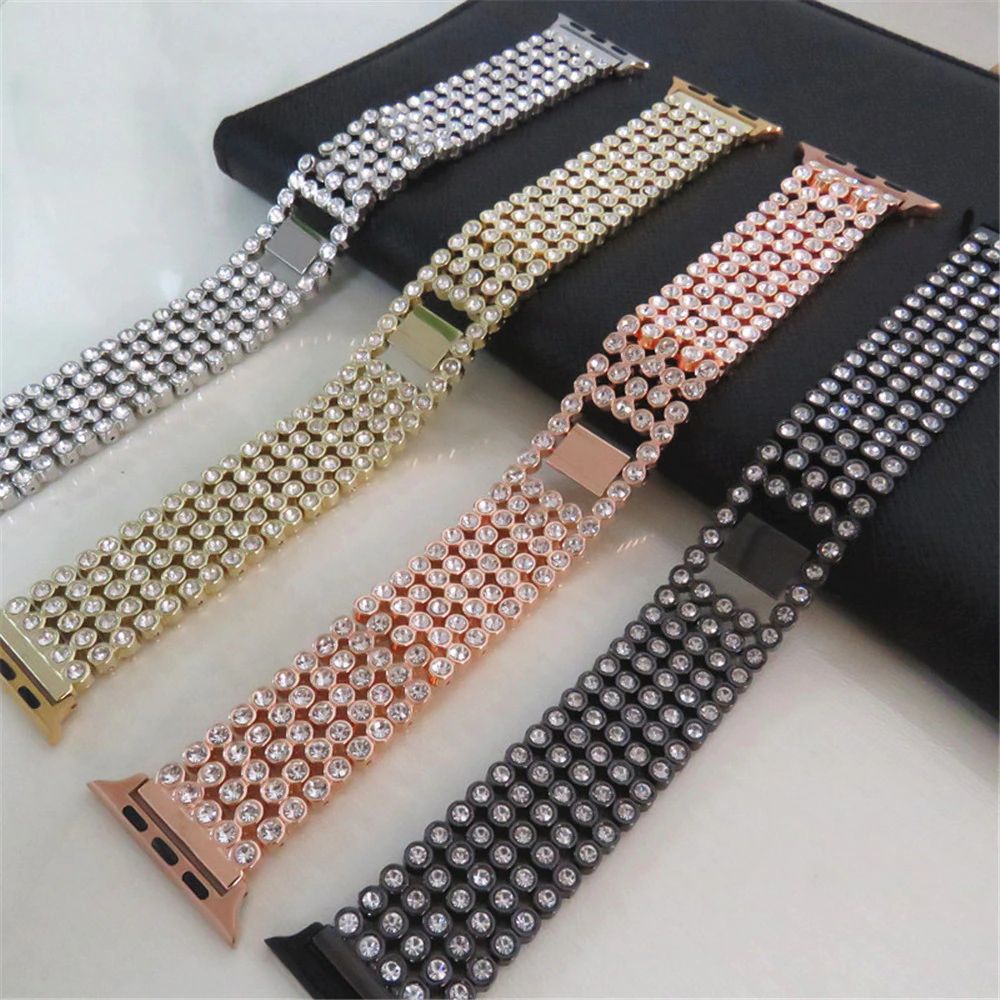 Apple Watch 41mm / 40mm / 38mm | Metal Rhinestone Diamond Stainless Steel Replacement Band |Black