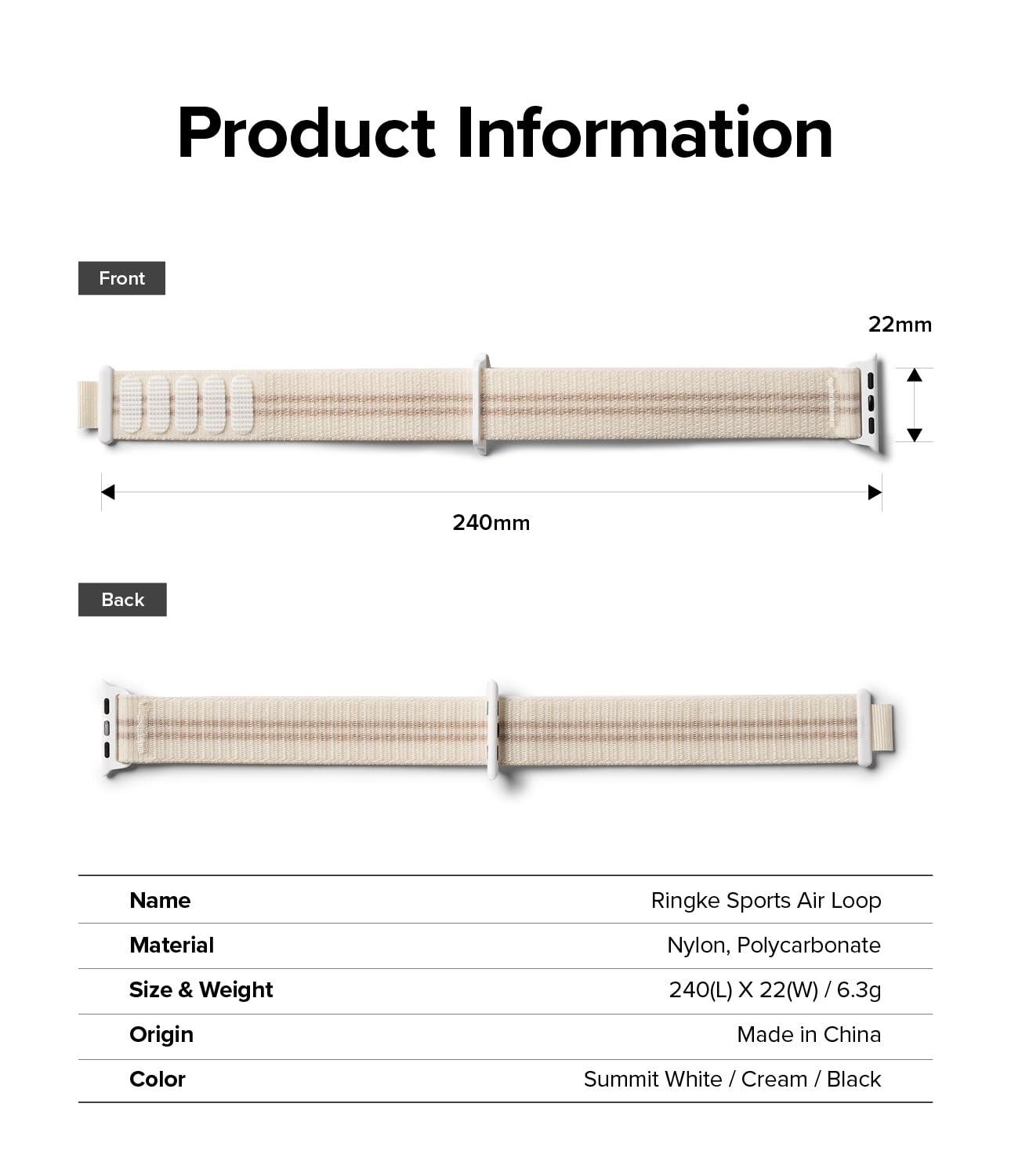 Apple Watch 38 / 40 / 41mm Sports Air Loop Nylon Smartwatch Replacement Bands | Cream